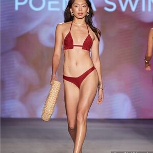 NWOT Red Poema Ruffle Swim Bikini. Top Size M and Bottom Size S